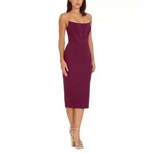 Dress The Population Burgundy Corset‎ Strapless Midi Dress XXL New With Tags